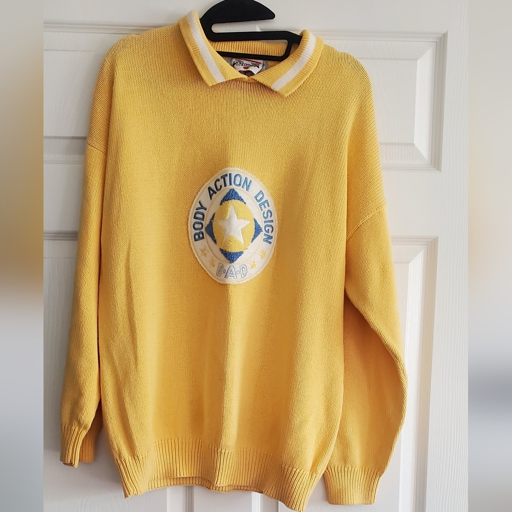 Vintage 80s Contempo Casuals Yellow Collared Sweatshirt Slouchy Retro 2x